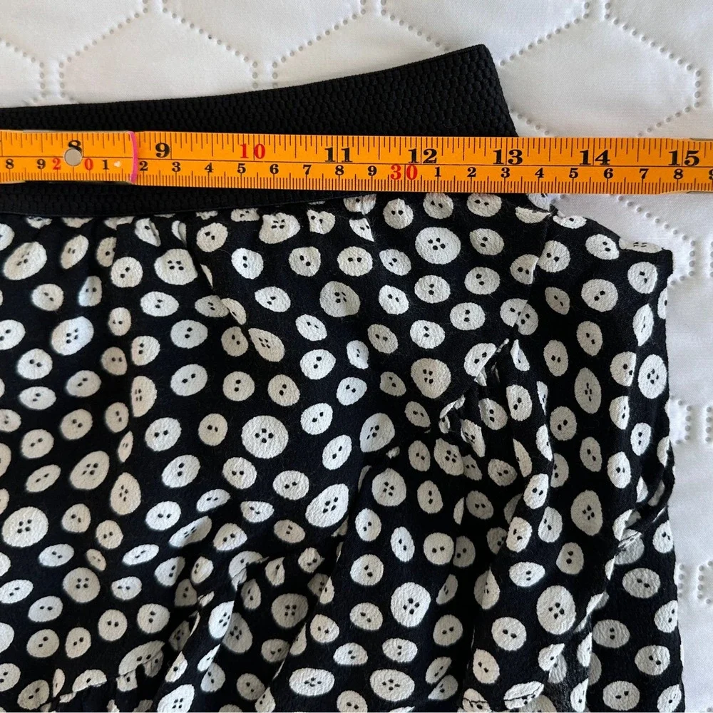 Maeve‎ Anthropologie Button Print Ruffle Mini Black White Asymmetrical Flounce